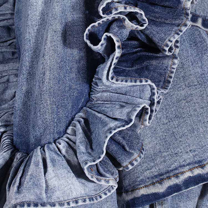 Ruffled Denim Jacket for Women – Women’s Fitted Waist Coat with Flounce Design