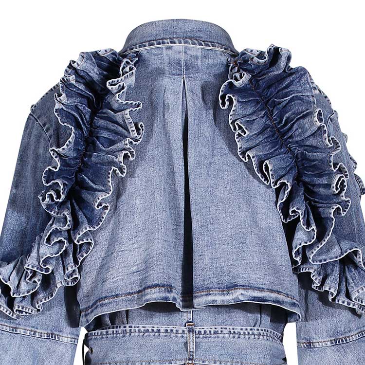 Ruffled Denim Jacket for Women – Women’s Fitted Waist Coat with Flounce Design