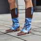 Women's Cowboy Boots Denim Colored Thick High Heel Western Boots