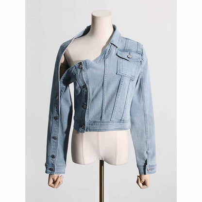 Retro off-the-shoulder blue denim jacket Top Jean Coat