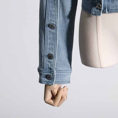 Retro off-the-shoulder blue denim jacket Top Jean Coat