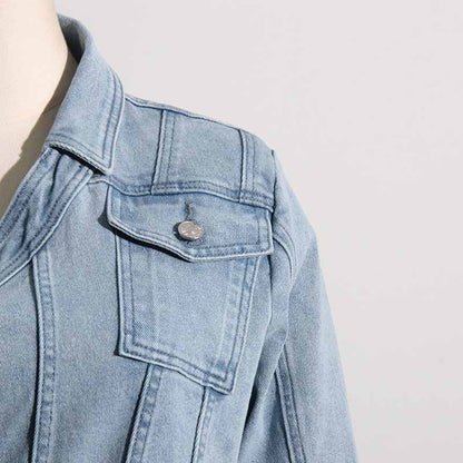 Retro off-the-shoulder blue denim jacket Top Jean Coat