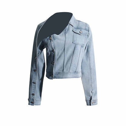 Retro off-the-shoulder blue denim jacket Top Jean Coat