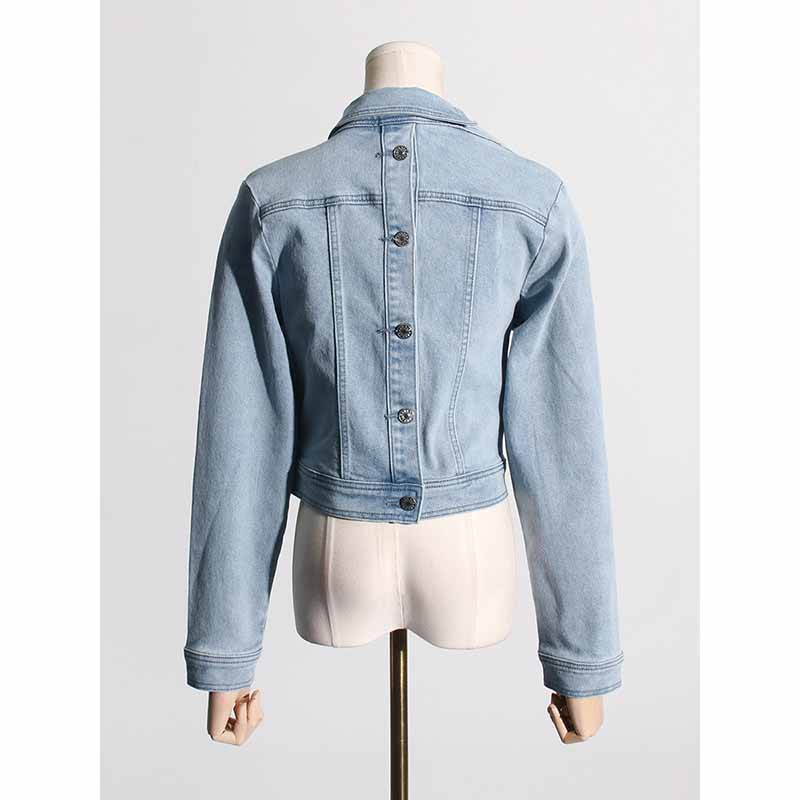 Retro off-the-shoulder blue denim jacket Top Jean Coat