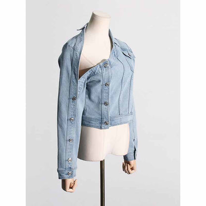 Retro off-the-shoulder blue denim jacket Top Jean Coat