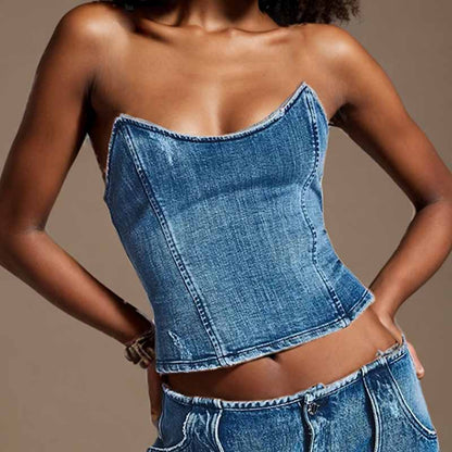 Womens Denim Bustier Top