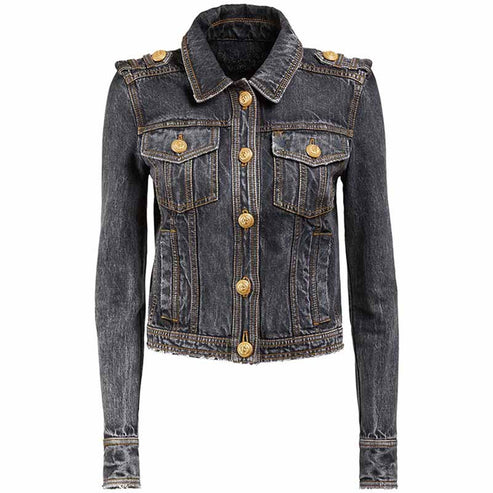 Metal Button Denim Fitted Jacket