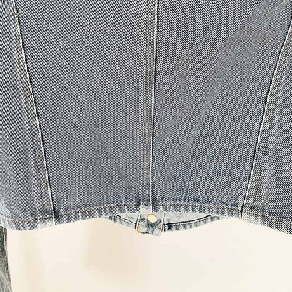 Women's Golden Lion Buttons Fitted Crop Denim Blazer Jacket Blue