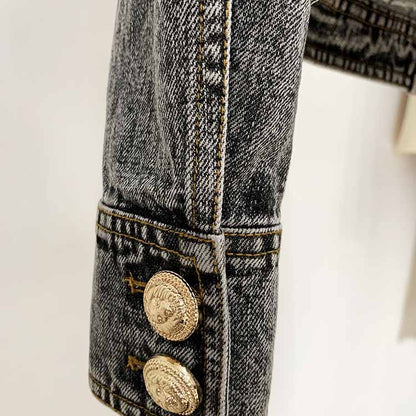 Women's Golden Buttons Fitted Denim Fitted Jacket Black Activewear Coat