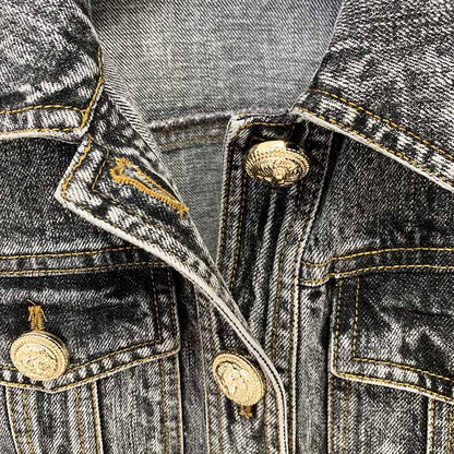 Women's Golden Buttons Fitted Denim Fitted Jacket Black Activewear Coat