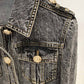 Women's Golden Buttons Fitted Denim Fitted Jacket Black Activewear Coat