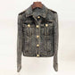 Women's Golden Buttons Fitted Denim Fitted Jacket Black Activewear Coat