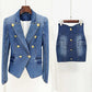 Womens Denim Jacket and Skirt Two Piece Mini Skirt Suit