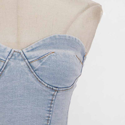 Women's Demin Pantsuit Tube Top & Jeans Set