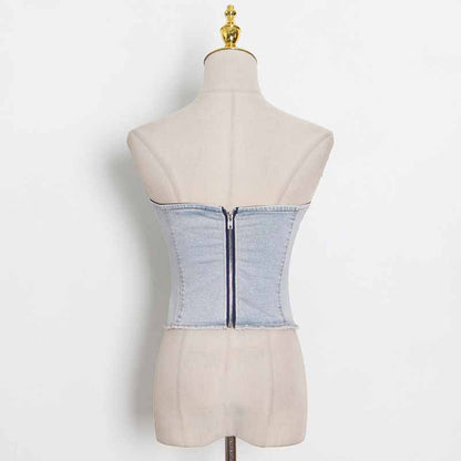 Women's Demin Pantsuit Tube Top & Jeans Set