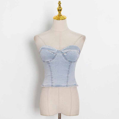 Women's Demin Pantsuit Tube Top & Jeans Set