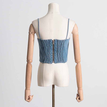 Sexy Spaghetti Strap Cropped Bustier Demin Tank Top