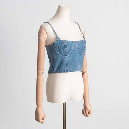 Sexy Spaghetti Strap Cropped Bustier Demin Tank Top