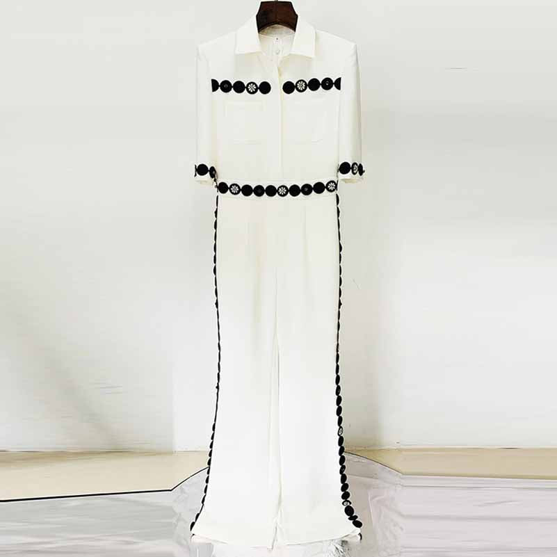 Women's White Embroidery Studded Jumpsuit