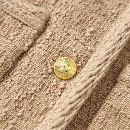 Luxury tweed autumn winter coat khaki tweed woolen cloth jacket