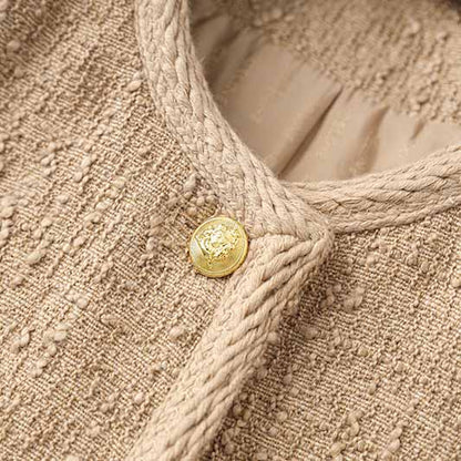 Luxury tweed autumn winter coat khaki tweed woolen cloth jacket