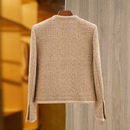 Luxury tweed autumn winter coat khaki tweed woolen cloth jacket