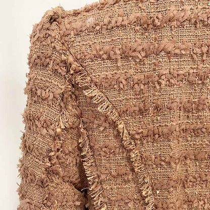 Women Camel Tweed Golden Buttons Fitted Blazer + Mid- Waist Shorts Suit / Wedding Suit, Birthday Party Set