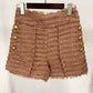 Women Camel Tweed Golden Buttons Fitted Blazer + Mid- Waist Shorts Suit / Wedding Suit, Birthday Party Set