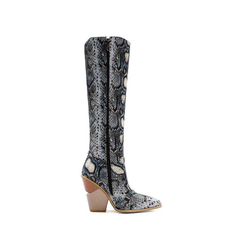 Women Knee High Boots Vintage Western Cowboy Boots Wedged-heel Knight Boots