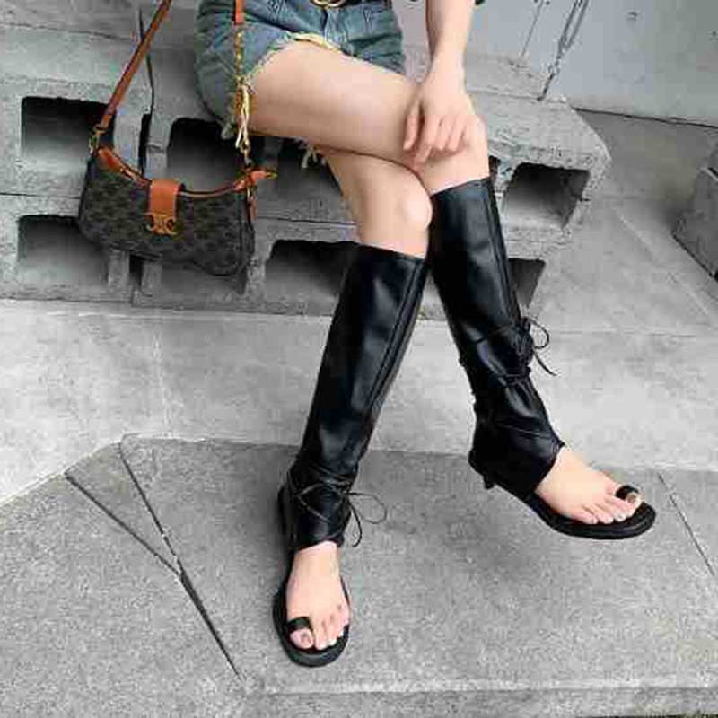 Faux Leather Thong High Heel Boots