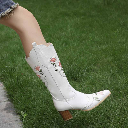 US4.5-US13 Women's Embroidered Cowgirl Boots Knee Length Country Theme Boots in white,black,brown color