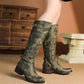 Women's Knee Length Cowgirl Boots Buckled Cowboy boots in white, black,green,khaki color