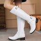 Women's Knee Length Cowgirl Boots Buckled Cowboy boots in white, black,green,khaki color