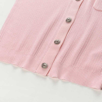 Women Knit Cardigan O-Neckline Cropped Top Short Sleeve Knitted Slim Coat