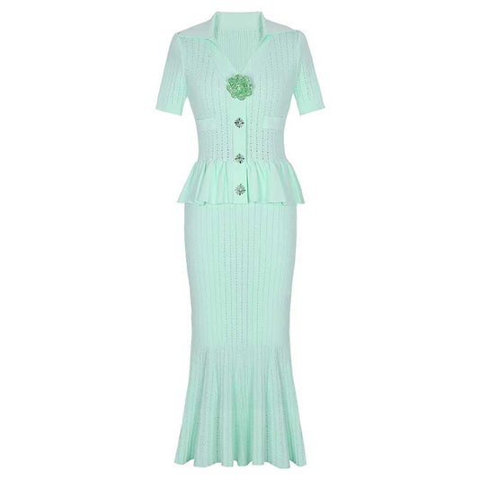 Long Sleeve Ribbed Knit Midi Dresses