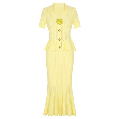 Long Sleeve Ribbed Knit Midi Dresses