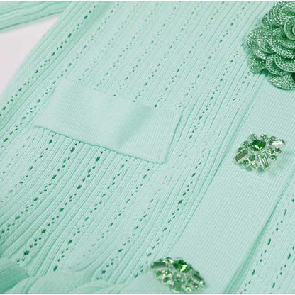 Long Sleeve Ribbed Knit Midi Dresses