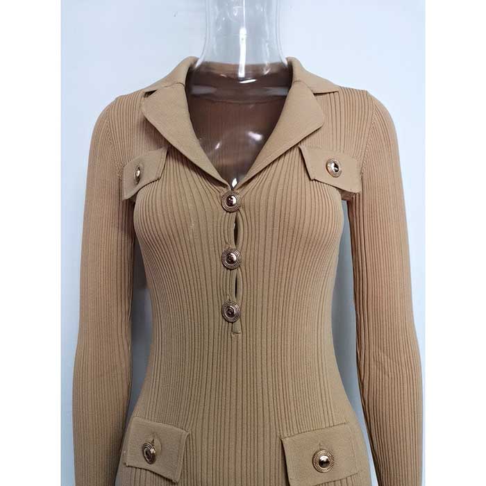 Knit Midi Dress for Women | Casual Long Sleeve Bodycon Dress