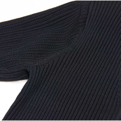 Button-embellished Flared Knit Mini Dress