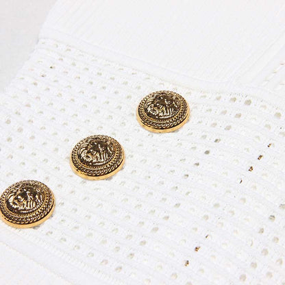 Button-embellished Flared Knit Mini Dress