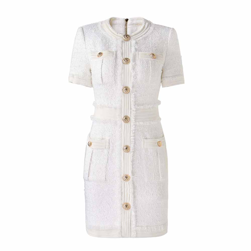 Lurex Knitted Mini Dress in White, Black Short Sleeve Shirt Dress for Women