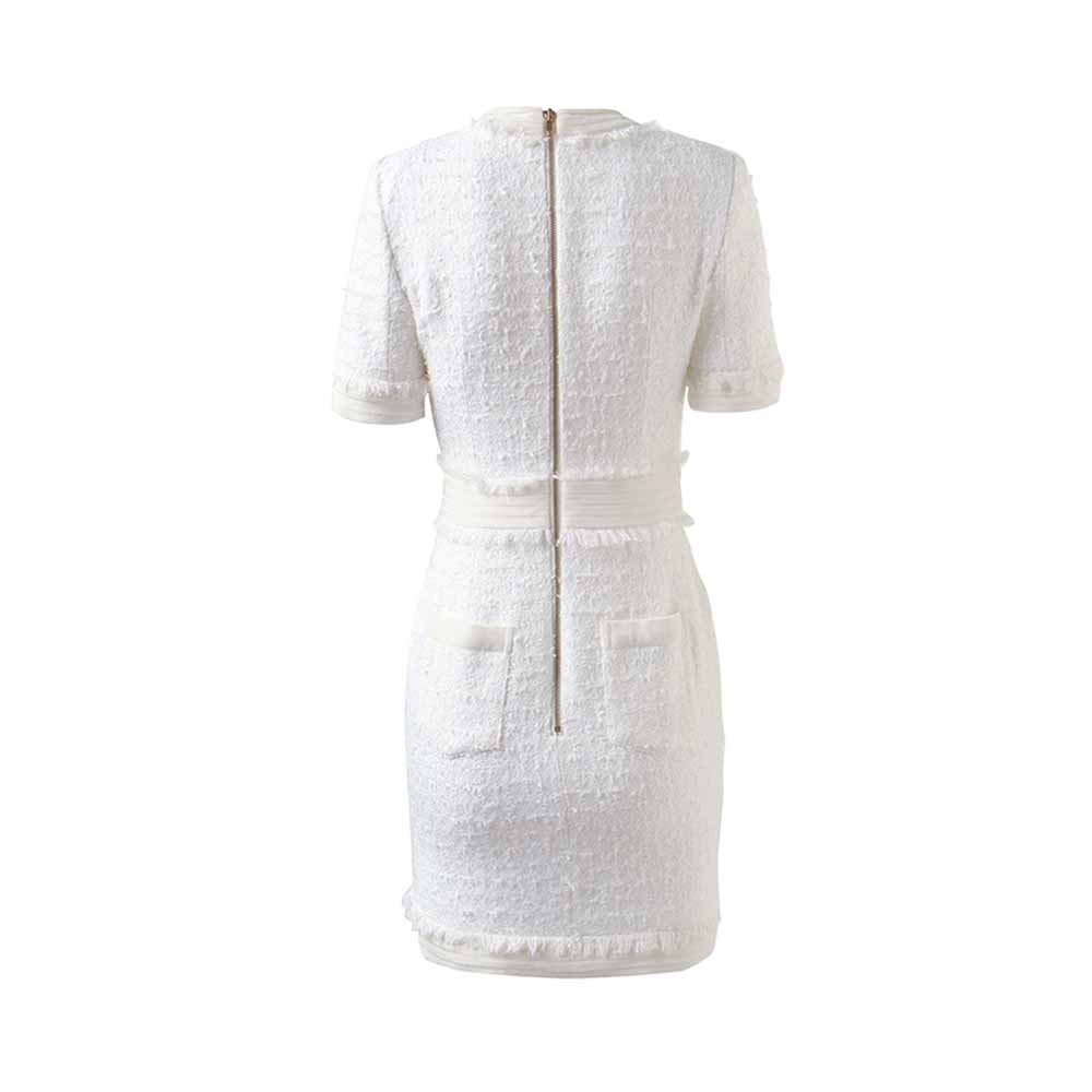 Lurex Knitted Mini Dress in White, Black Short Sleeve Shirt Dress for Women