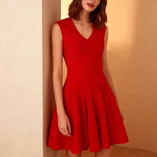 Knitted Mini Dress with V-Neck & A-Line Silhouette – Soft, Stretchy & Stylish