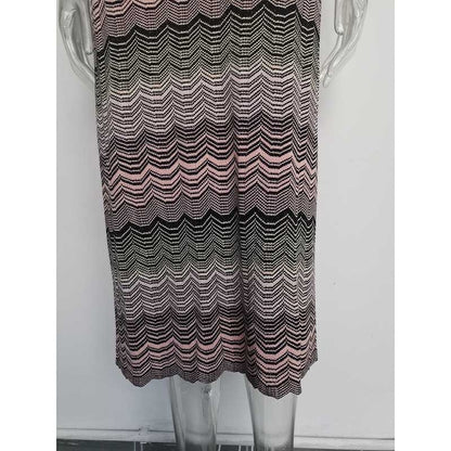 Women's Midi Stripe Dress Round-Neck Short Sleeves Knitted Body-con Dress