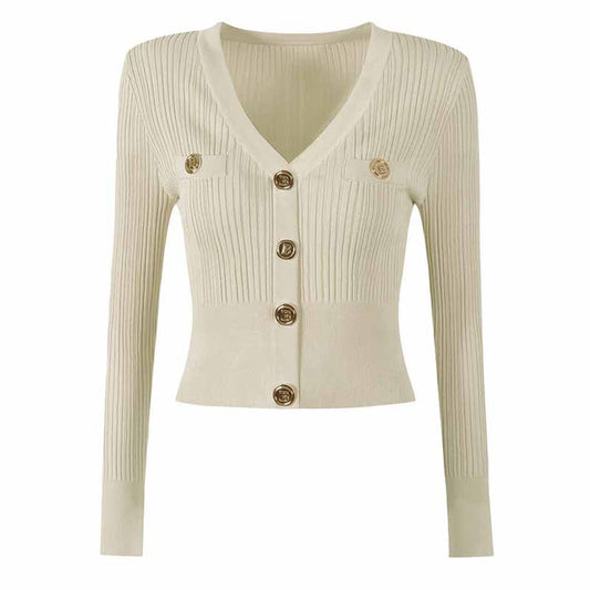 Women's Crop Cardigan V-Neck Knitted Top