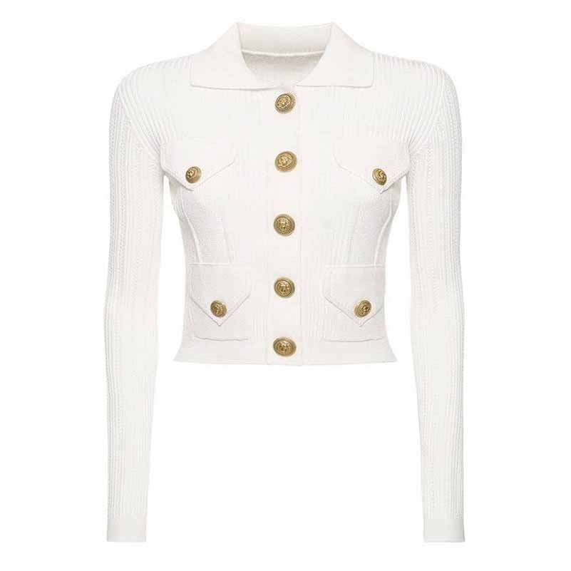 Women's Knit Buttoned Ribbed Cardigan Crop Top