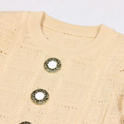 Button Detail Long Sleeves Knitted Crop Top