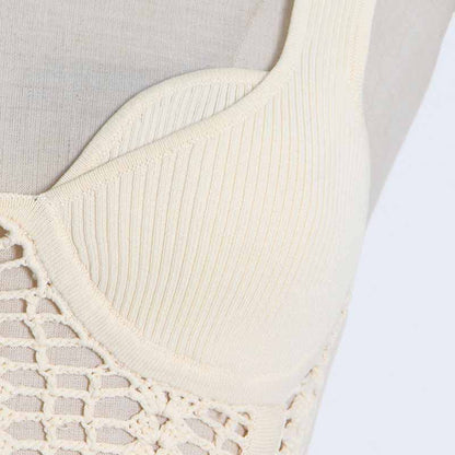 Sweetheart Neck Suspender Strap Crochet Knit Corset Crop Top