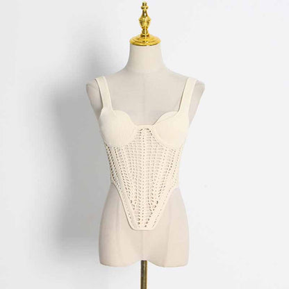 Sweetheart Neck Suspender Strap Crochet Knit Corset Crop Top