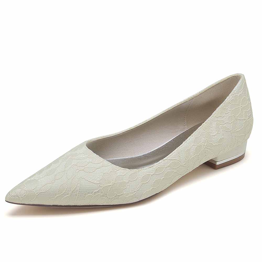 Elegant lace bridal flats for wedding with pointed toe and low heel for ultimate comfort